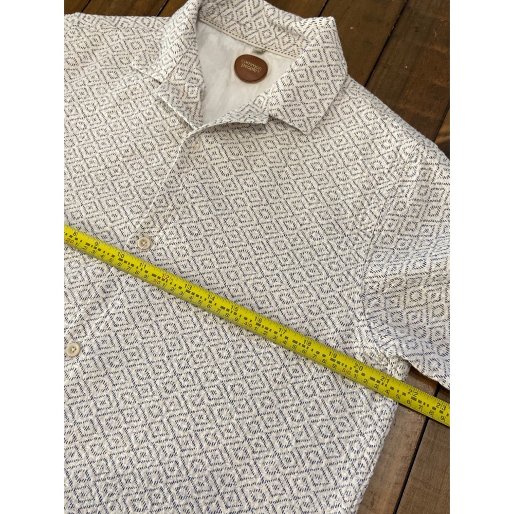 Common People Men's Shirt L Geometric Cream Blue Textured Cotton Button Up Large - Picture 5 of 6